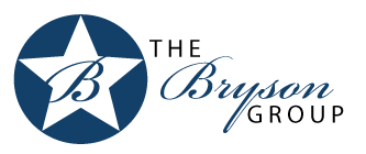 A blue and white star with the words " the bryson group ".